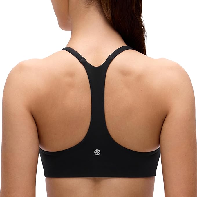 CRZ YOGA Butterluxe Low Coverage V Neck Sports Bras for Women - Spaghetti Straps Racerback Padded Yoga Top