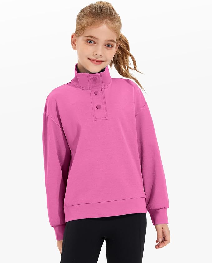 Girls Long Sleeve Collared Shirt Button Down Mock Neck Sweatshirt Athletic Cycling Clothing for Kids 5-14Years