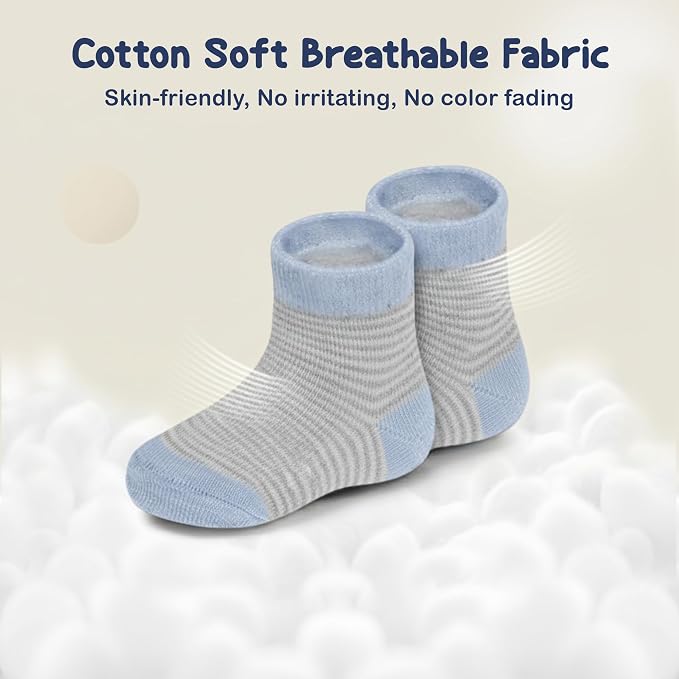Mother's Choice Organic Cotton Baby Socks Non Slip Infant 6-12 Months - 12 pairs Soft and Cozy, Gentle Newborn Socks, Ideal Baby Gift, Infant Footwear for Daily Comfort and Little Feet Safety