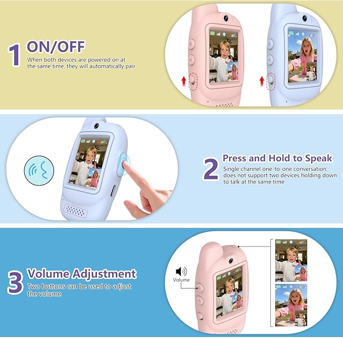 Video Walkie Talkies for Kids, 2 Pack Rechargeable Video Walkie Talkies, 1000 mAh Battery, HD Camera, Voice Changer, for Family Fun, Camping and Travel, Ages 3-12, Blue and Pink