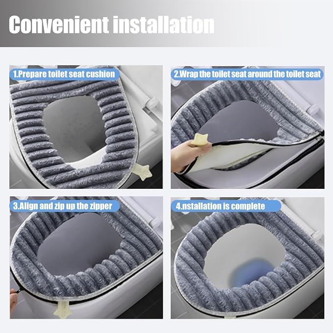 2Pcs Zippered Washable Toilet Seat Cover Pad, Soft Elastic Plaid Winter Toilet Seat Warmer, Comfortable Accessories