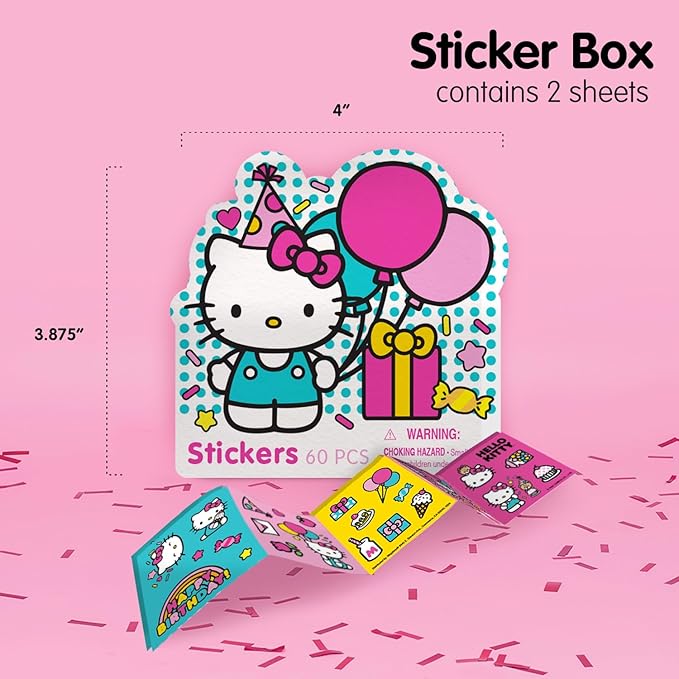 Megatoys Hello Kitty Party Gift Set - Tin Box, Pencil Case, Stickers, Birthday Necklace, Plush, and Hat
