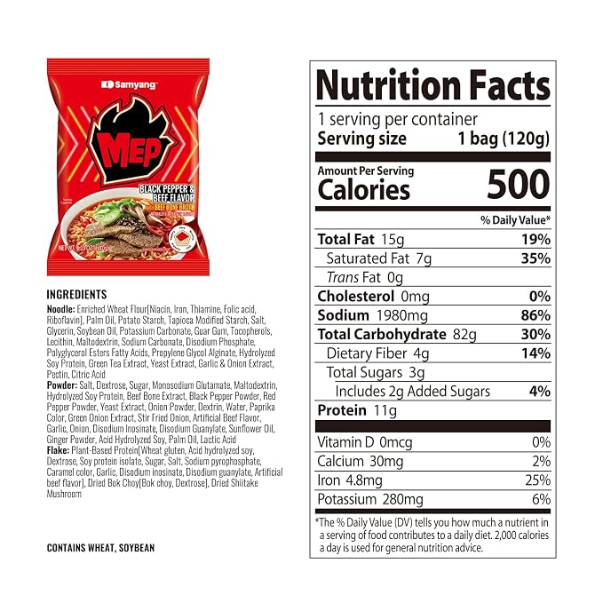 MEP Black Pepper Beef Bone Broth Korean Spicy Ramen Noodle Soup, 4-Pack | ENHYPEN Pick; Rich beef bone broth with black pepper kick; Chewy qq-texture noodles; Stovetop easy-cook pack