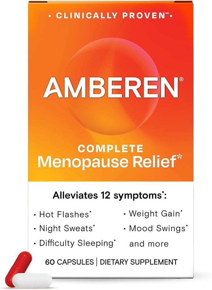Amberen Menopause Supplement for Women, Clinically Proven, Helps Support Hormone Balance, Helps Relieve 12 Menopause Symptoms: Hot Flashes, Night Sweats, Mood Swings and More, 30 Days Supply