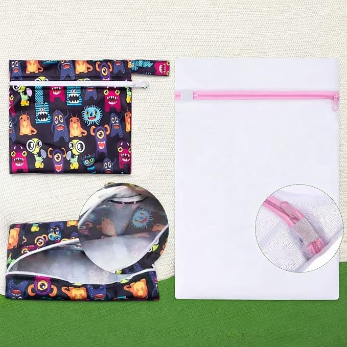 LUCKYPADS Reusable Menstrual Pads, 10 Pcs Washable Cloth Sanitary Pads & Panty Liners for Women with Wet Bag & Laundry Bag, Super Absorbent, 3 Sizes (7.9”/10”/13.7”) for Light to Overnight Flow