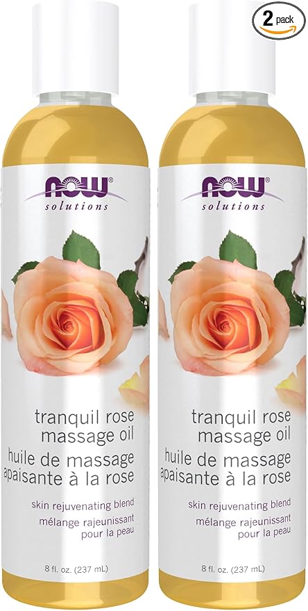 NOW Solutions, Tranquil Rose Massage Oil, Body Moisturizer for Dry Sensitive Skin, Promotes Healthy-Looking Skin, 8-Ounce (Pack of 2)