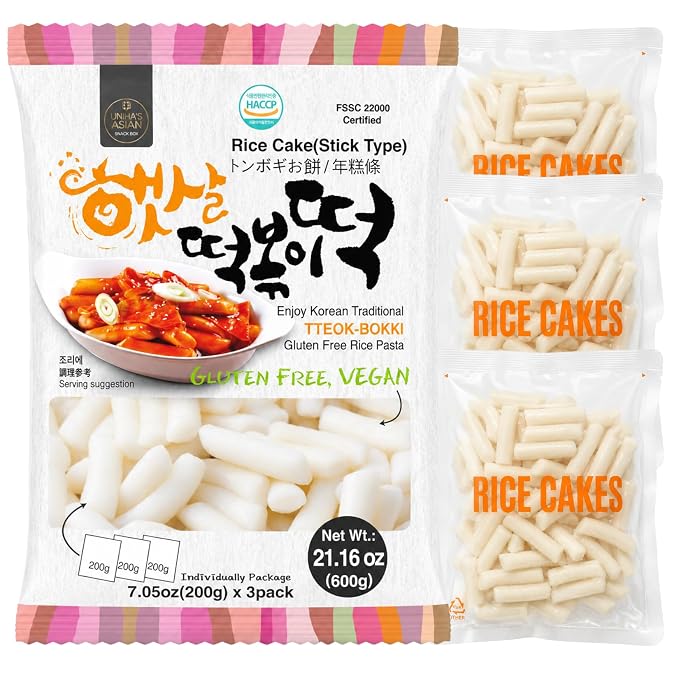 Unha's Korean Tteokbokki Garaetteok Rice Cake Sticks, 21.16 oz 1 Pack | garaetteok rice cake sticks, 3 portions, Korean tteokbokki, tteokguk soup, rabokki ramen, hot pot