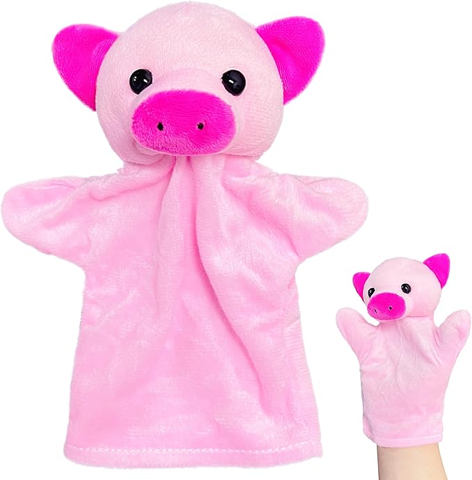 Pig Hand Puppets for Kids, Toddlers and Adults (1 Pack), Farm Animals Plush Finger Toys, Pig Stuffed Animals Storytelling Toys, Soft Hand Puppet for Classroom Prizes, Party Favors, Birthday