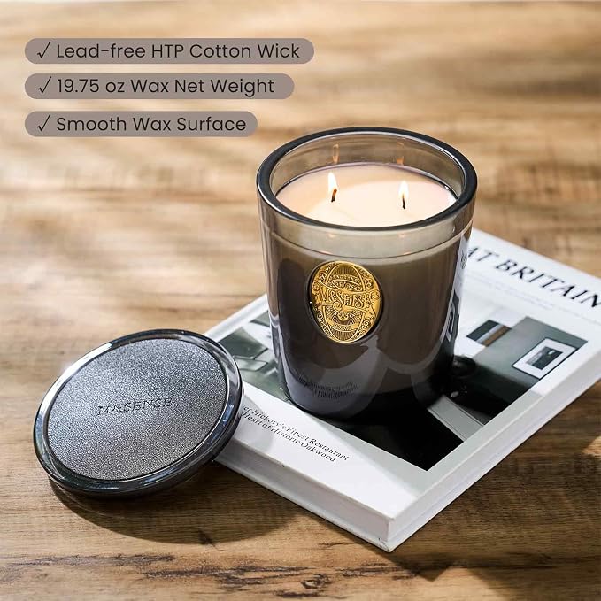 M&SENSE Large Two-Wick Soy Candle | Oud Wood & Black | 19.8 oz, 120H Burn Time | Luxury Scented Candle for Relaxation, Gifting, Home Décor | Ideal for Bedroom, Office, Party Ambiance