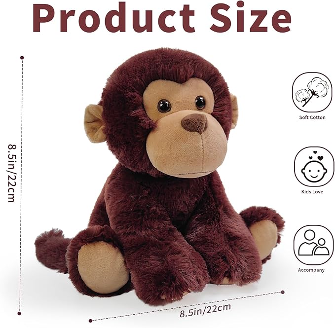 Monkey Stuffed Animal Toy, Soft Huggable Monkey Plush Toys for Kids, Cute Animal Gift for Boys Girls and Toy for 1-3 Toddlers -8.5 Inch