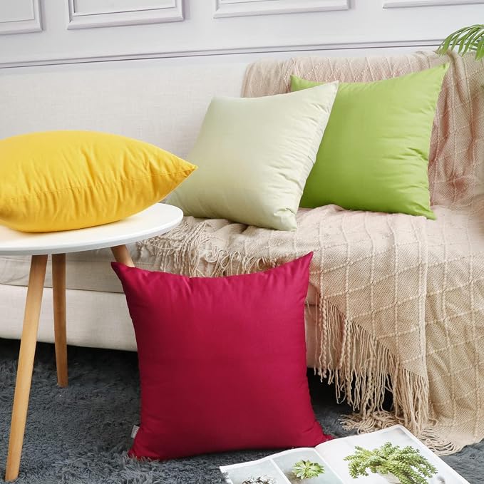 Thmyo 4-Pack 100% Cotton Comfortable Solid Decorative Throw Pillow Case, Square Cushion Cover Pillowcase Sublimation Blank Pillow Covers DIY Throw Pillowcase for Couch(18x18 inch/ 45x45cm, Green 2)