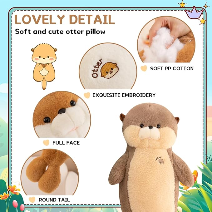 Giant Seal Plush Pillow 27.5" Sea Otter Stuffed Animal Big Stuffed Otter Plush Toy Cute Long Ocean Plushies Decor Birthday Valentine's Day Gift for Kids Girlfriend Brown
