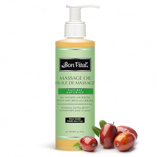 Bon Vital Naturale Massage Oil Made with Natural Ingredients for an Earth-Friendly Massage, Revives and Rehydrates Dry Skin Naturally, with Green Tea Extract, 8 Oz, Label may Vary