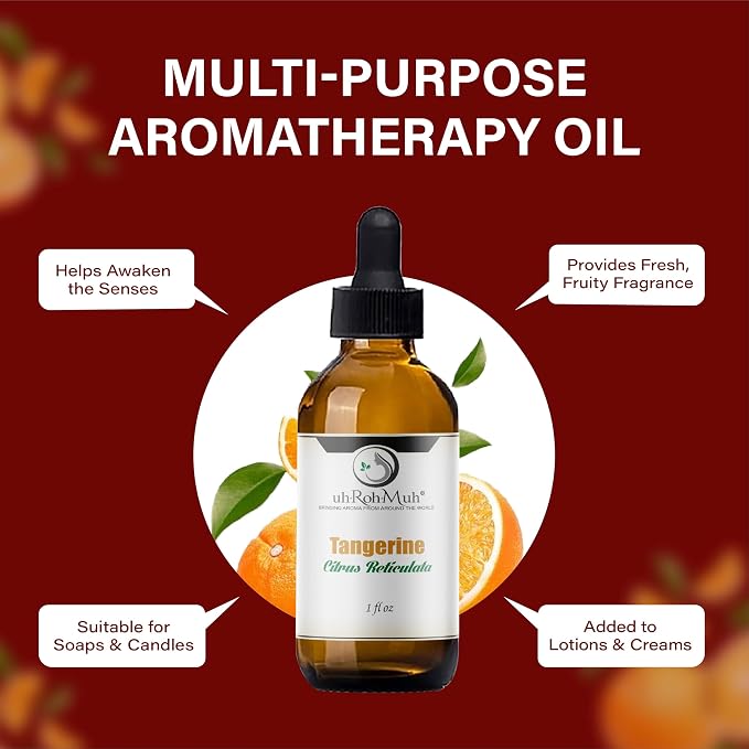 Tangerine Essential Oil, Citrus Reticulata, Cold Pressed Citrus Peel Oil, Sweet Citrus Aroma for Aromatherapy, Diffuser, Massage, Skin Care, Natural Fragrance Oil for Blends – 1 Fl oz