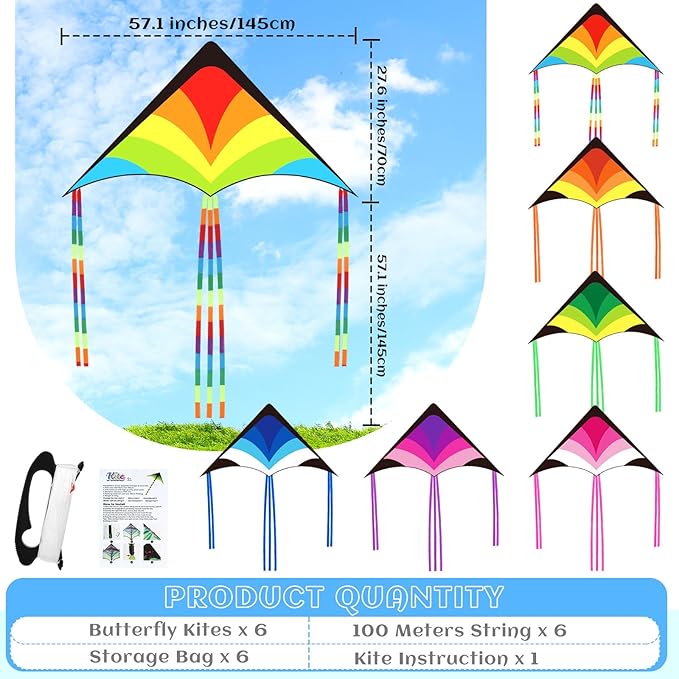 Halloscume Large Delta Kites for Adults Easy to Fly 57.1 Inch with 328.1 ft String Rainbow Beach Delta Kites for Beginner Outdoor Supplies(Multicolor)