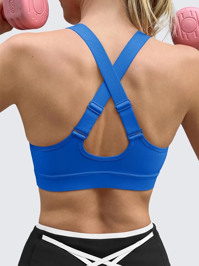 Aoysky Womens Criss Cross Back Sports Bras Racerback V Neck Adjustable Straps Medium Support Yoga Workout Crop Top