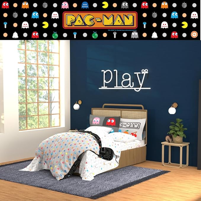 Pac-Man Gaming 5 Piece Super Soft Cozy Reversible Comforter and Sheet Set with Sham, Twin, (Officially Licensed Product) By Franco