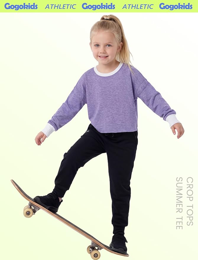 Gogokids Girls Shirts Long Sleeve Athletic Shirts Open Back Tops Active Sports Tshirts Yoga Workout Crop Tees 5-14 Years