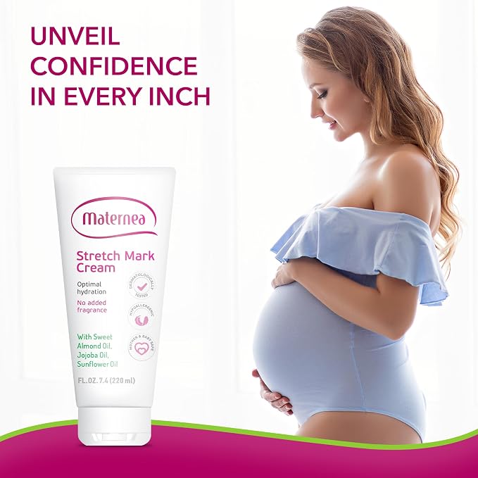 Stretch Mark Cream for Pregnancy – Nourishing Maternity Skin Care with Almond, Jojoba Oils, Vitamins C and E – Helps Hydrate and Improve The Look of Stretching Skin – 7.44 FL. OZ. (220ml)