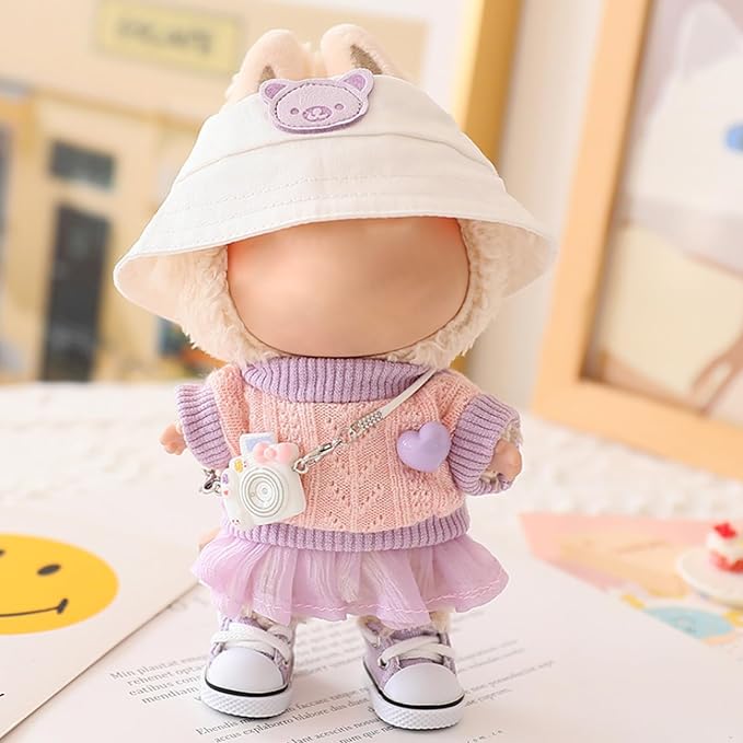 Designer Clothes for Dolls Accessories15cm /17cm Doll Clothing Set Replacement Pink Outfit 5Pcs Set (Premium Design-Purple)