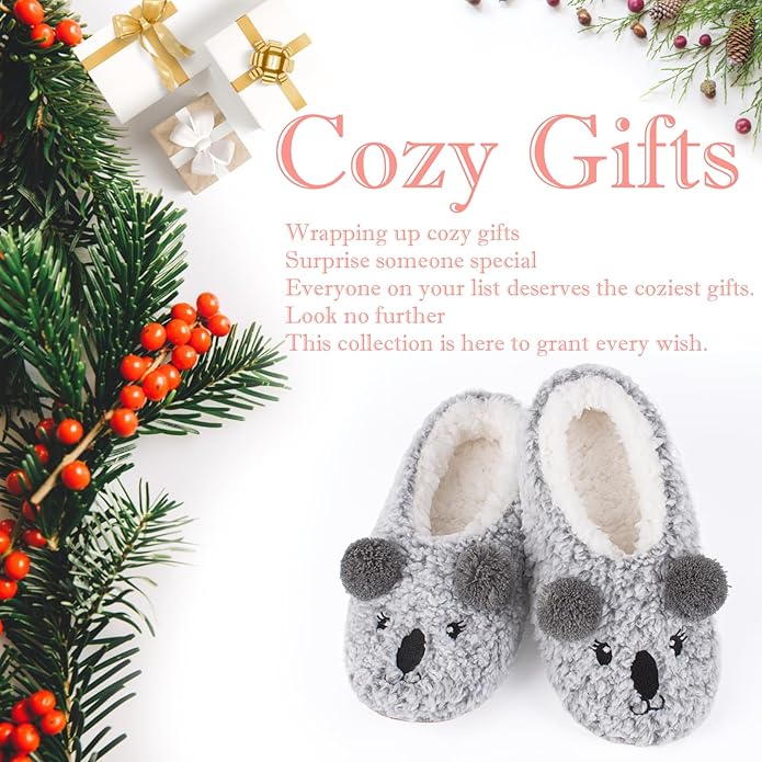 Cute Animal House Slippers, Warm Fuzzy Slipper Socks with Grippers Non Slip, Cozy Funny Gifts
