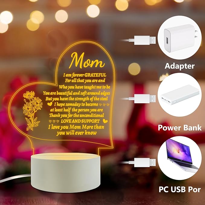 Lovely Mother-Best Mom Birthday Gifts from Daughter Son，Mom Night Light，Room Decoration Mom's (1 Pack)