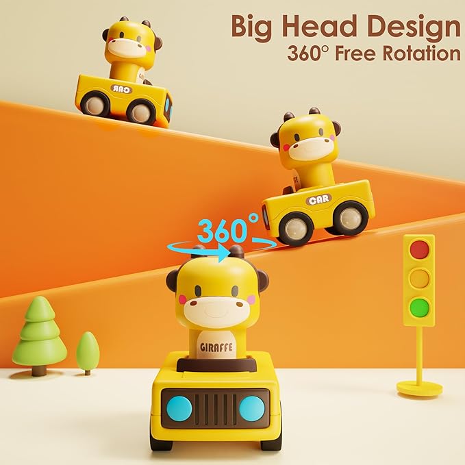 iPlay, iLearn Press to Go Car Toys for Toddlers 1-3, Baby Animal Racing Cars, Infant Play Vehicle Set, Baby Push Go Friction Car Toys for 6-9-12-18 Months, 1st Birthday Gifts for 1-2 Years Old Boys