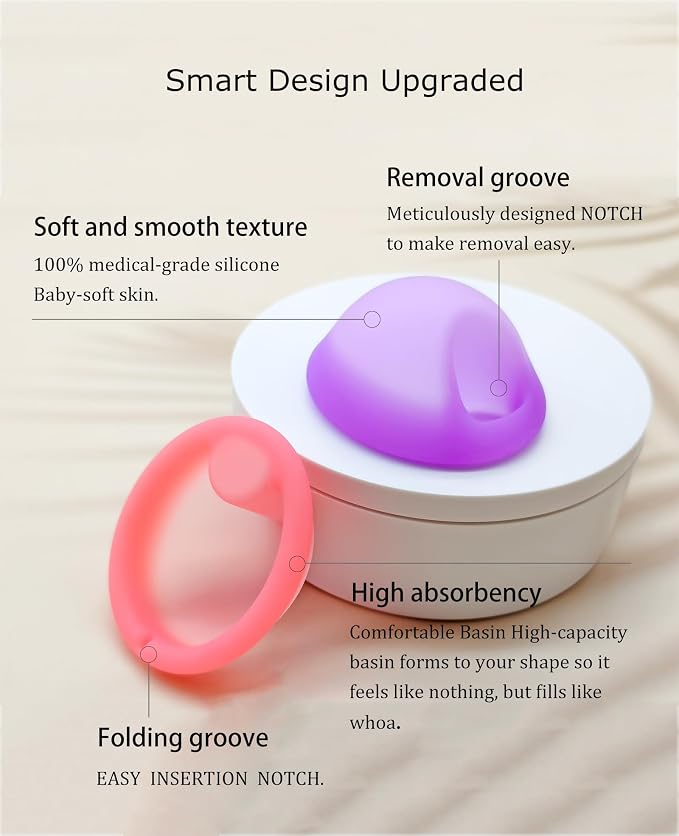 Menstrual Disc, Reusable Medical-Grade Silicone Soft, Flexible, Reusable Period disc for Women - Wear 12 Hours - Removal Notch (Purple+Pink, L+M)