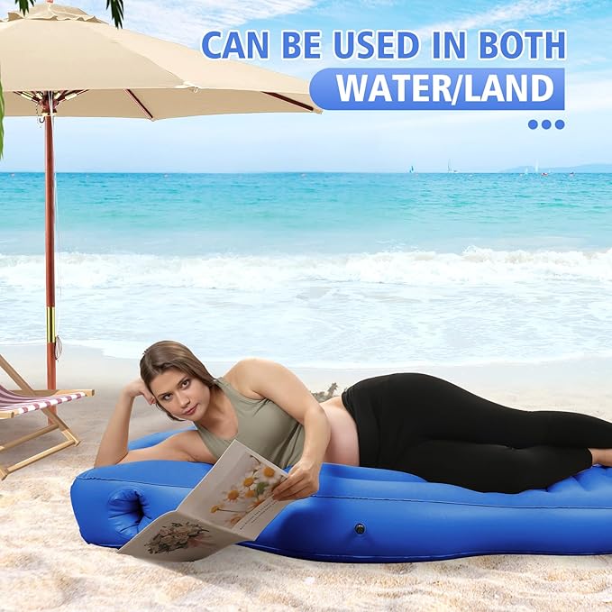Inflatable Pregnancy Pillow with Hole - Pregnancy Blow Up Mattress, Maternity Pillow Inflatable for Prone Sleeping Includes Electric Pump, Relieves Back/Hip Pain, Blue