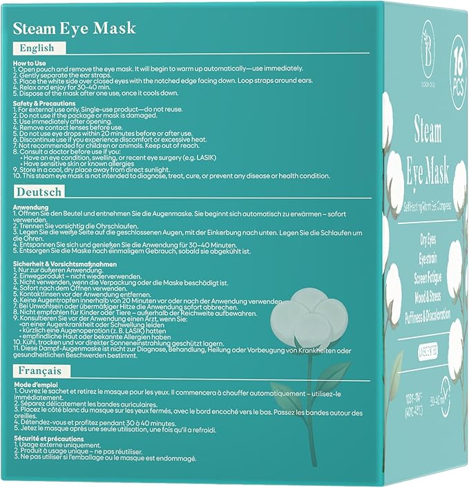 16 Pack Unscented Steam Eye Mask for Dryness, Puffiness, Strain & Relaxation, Heated Eye Mask for Sleep & Travel, Self-Heating & Disposable Warm Compress, Travel Essentials, Relaxation Gifts for Women