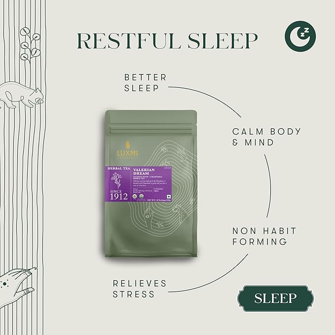 Luxmi Estates - Valerian Dream - Organic Valerian Root Tea for Sleep (50 Tea Bags, Valerian Root)