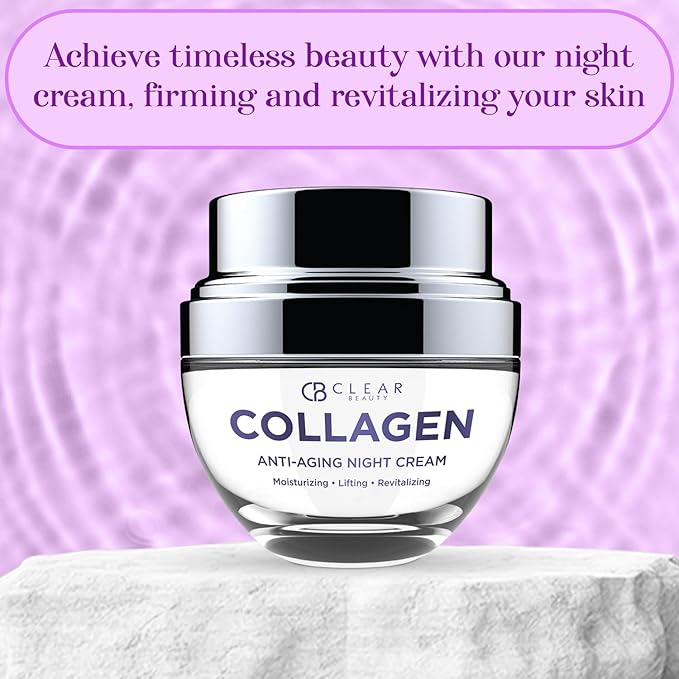 Clear Beauty Collagen Night Cream - Ultra Hydrating Face Moisturizer, Firms, Smooths & Restores Moisture - Dermatologist Tested, Anti Aging Korean Skin Care - Vegan, Clean Beauty - 1.69 Fl Oz