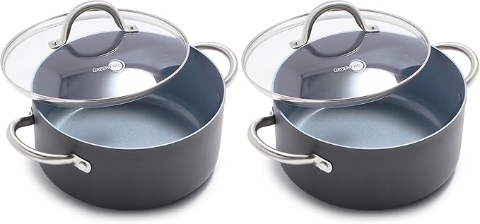 GreenPan Lima Hard Anodized 5QT Stock Pot with Lid, Healthy Ceramic Nonstick, PFOA PFAS-Free Nontoxic Pots and Pans, Oven & Broiler Safe Cookware, Stainless Steel Handles, Grayy (Pack of 2)