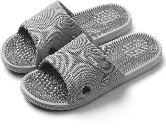 Acupressure Massage Slippers for Plantar Fasciitis for Women Acupuncture Slippers Arthritis Neuropathy Pain Relief Non-Slip Massage Sandals Women Stress Relief Gifts for Bath (US Men 6.5-7.5, Grey)