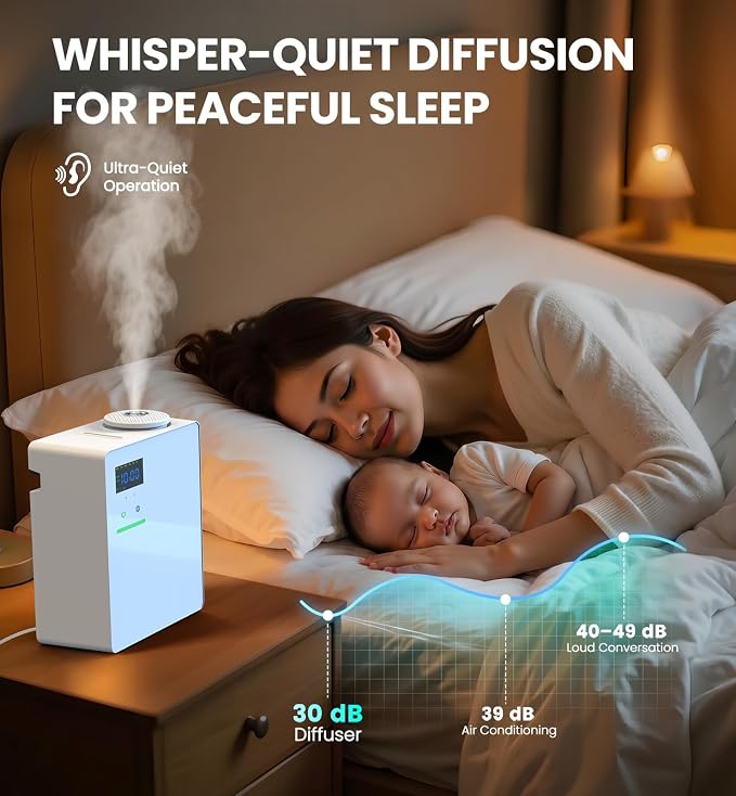 Waterless Essential Oil Diffuser 5000 Sq.Ft for Whole House, 200ml Cold Air Scent Machine with Bluetooth App Control, Quiet No-Heat HVAC Fragrance Diffuser for Home Hotel Office, White