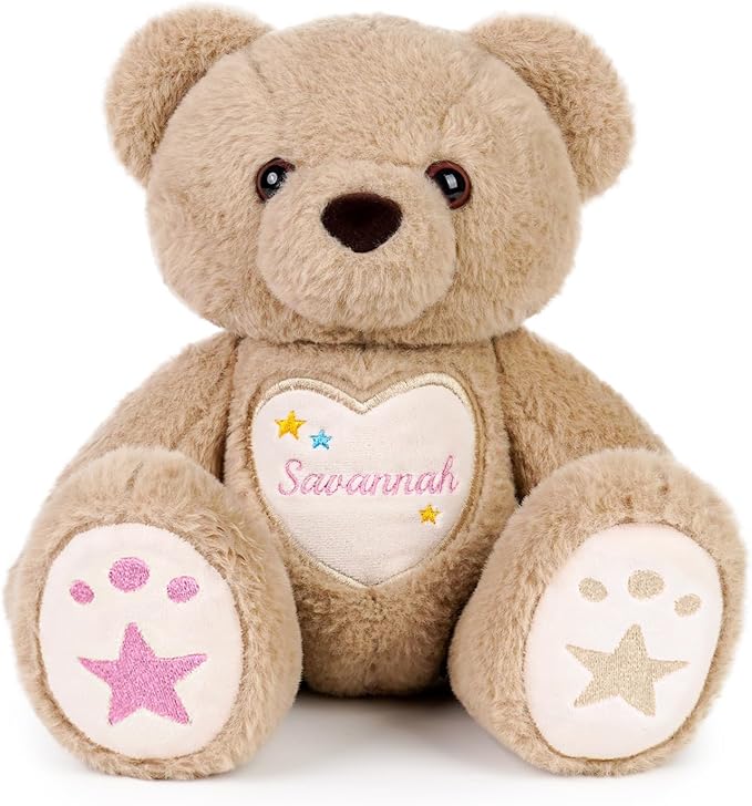 Custom Teddy Bear with Name Embroidery – Personalized Bear Plush Stuffed Animal for Toddlers Kids 1-10, Personalized Birthday for Baby Boys Girls(Brown)