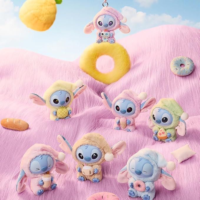 MINISO Disney Stitch Eat Something Before Sleep Collection Vinyl Plush Toy Surprise Box Figure Model Random Design Blind Box Toy Collectible Toy for Home Decor Birthday Gifts (Random One Figure)