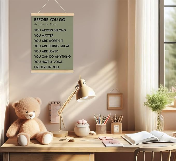 foedor Olive Green Health Positive Classroom Office Wall Art Decor,12x16 In | Affirmations Inspirational Therapist Nurse Wall Art Decor for Kids Teen Girls Room Playroom Wall Decor Wood Posters Framed