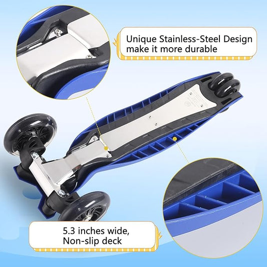 3 Wheel Scooter for Kids Ages 6-12,Kids Scooter with Light Up Wheels, Sturdy Deck Design, and 4 Height Adjustable Suitable for Kid Ages 3-12