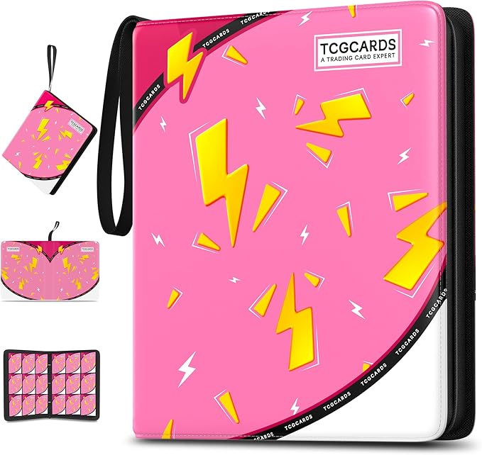 Trading Card Binder 9 Pocket,900 Pocket Card Collection Binder with 50 Removable Sleeves,PU Waterproof Top Card Book,3-Ring Zipper Collectible Trading Card Album for MTG/TCG/Card Holder Gift（Pink）