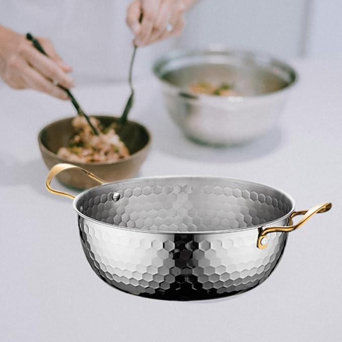 Generic Korea Ramen Pot, Stainless Steel, Silver 22cm, No Lid, Portable, Fast Heating, Multifunctional, Suitable for Home, Camping, Restaurant