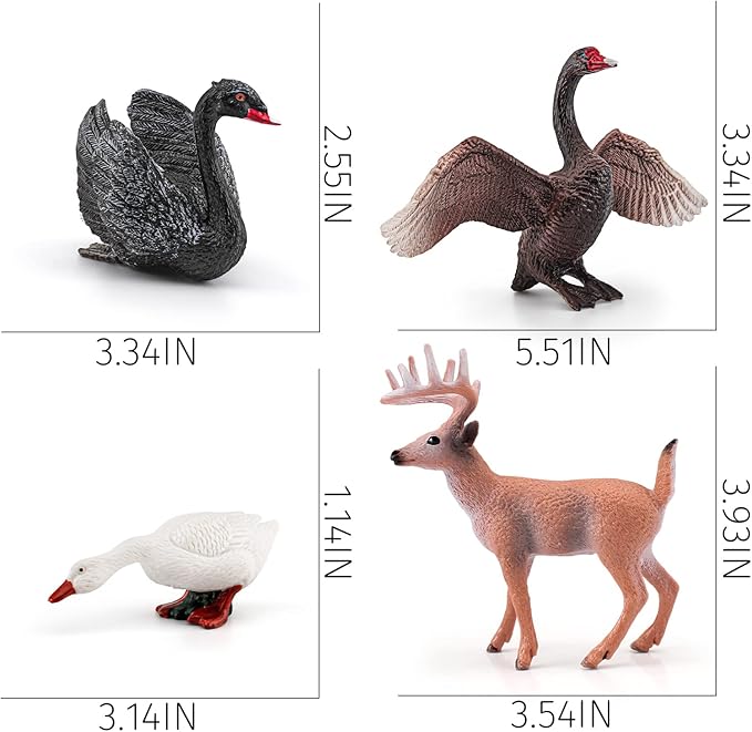 LC JoyCre 4PCS Black Swan Figurine Swan Toy Deer Figurine Animal Figure for Toddlers Preschool Animals Figures Eduactional Project Diorama Model Toy for Kids 3 4 5 6