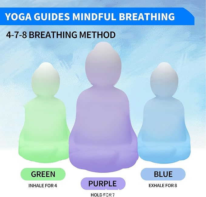 Breathing Yoga 4-7-8 Guided Visual Meditation Breathing Light, Buddha Statue Rechargeable Breathing Light with 3 Color Mode, Anxiety Relief Items for Calm Down Corner Supplies, Mindfulness Gifts