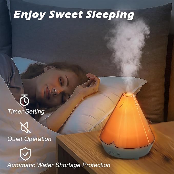 Volcano Aromatherapy Diffuser 180ML Essential Oil Diffuser Small Humidifier with 7 Colors Night Lights,Remote Control for Bedroom,Office(White)
