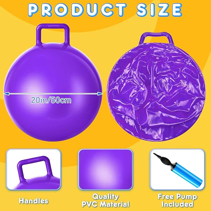Lewtemi 2 Pcs 20 Inch Big Bouncing Ball with Handle Jumping Hopper Bouncy Ball for Adults Exercise and Air Pump for Outdoor Sports Game(Blue, Purple)