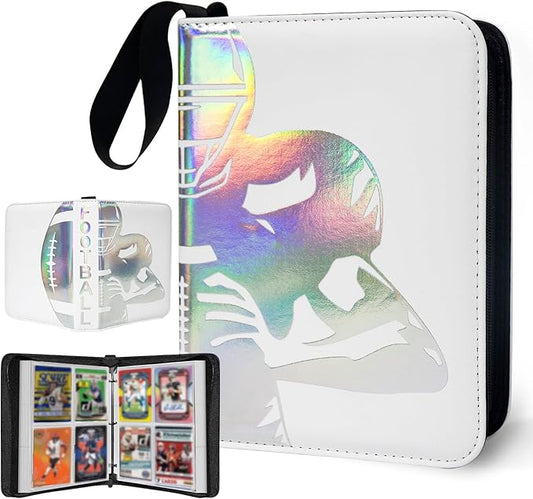 400 Pockets Football Card Binder, Portable Waterproof Storage Card Album with Removable Sleeves for Sports Football Cards 2025 2026 Collectors(laser silver hot stamping)