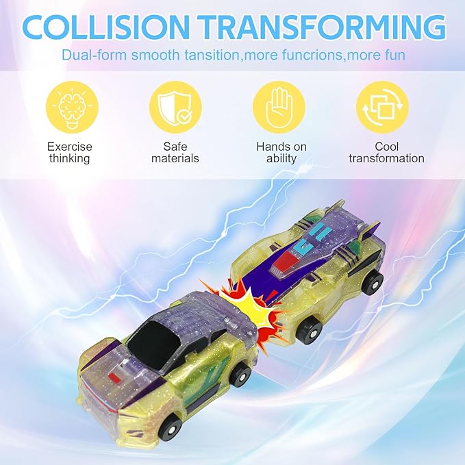 Dinosaur Collision Transforming Car Toy,Magnetic Cars Transform Into Dinosaurs,Transformation Car Toys for Boys & Girls with Transform Feature (Crystal-Color)