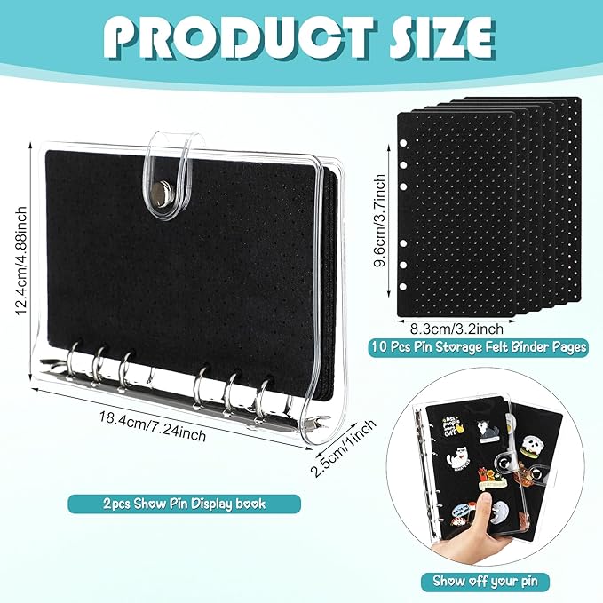 12 Pcs Mini Enamel Pin Display Book Gift Clear Collection Travel Trading Binder Holder Badge Book Storage Organizer up to 100 1-inch Enamel Pins for Travel Collectors