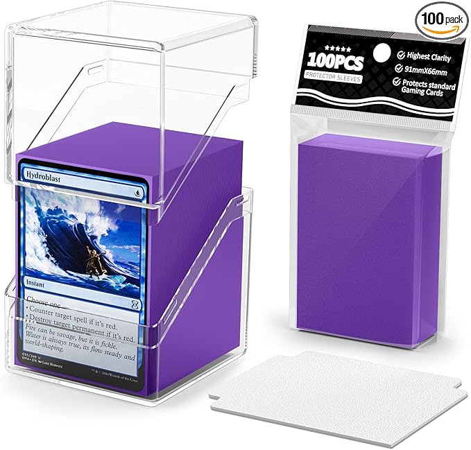 YSCare Card Deck Case, Deck Box with 100 Pack Card Sleeves and Divider, Standard Clear Commander Cards Storage Box Perfect Fit for MTG, Sport, Trading Cards (Purple)