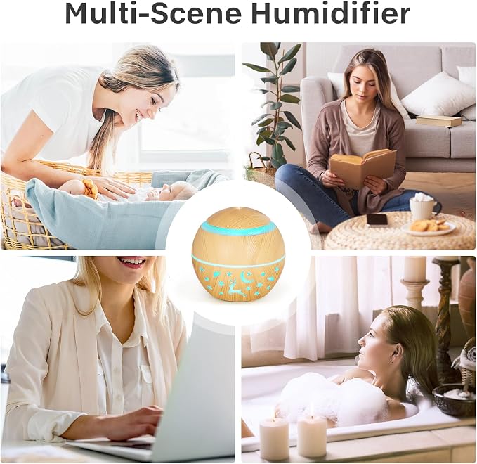 200ml Essential Oil Diffuser, Small Humidifier for Bedroom with USB Charging, LED Lights, 2 Filter Sticks, Portable Wood Grain Quiet Aromatherapy Mist Diffusers, Gift for Girls